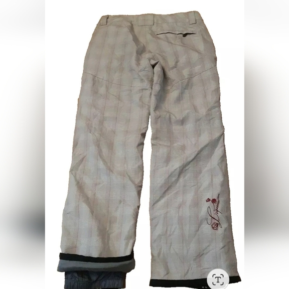 LIQUID BOARDWEAR ski pants snowboard winter sports tan pink check Medium *FLAW - Picture 3 of 9